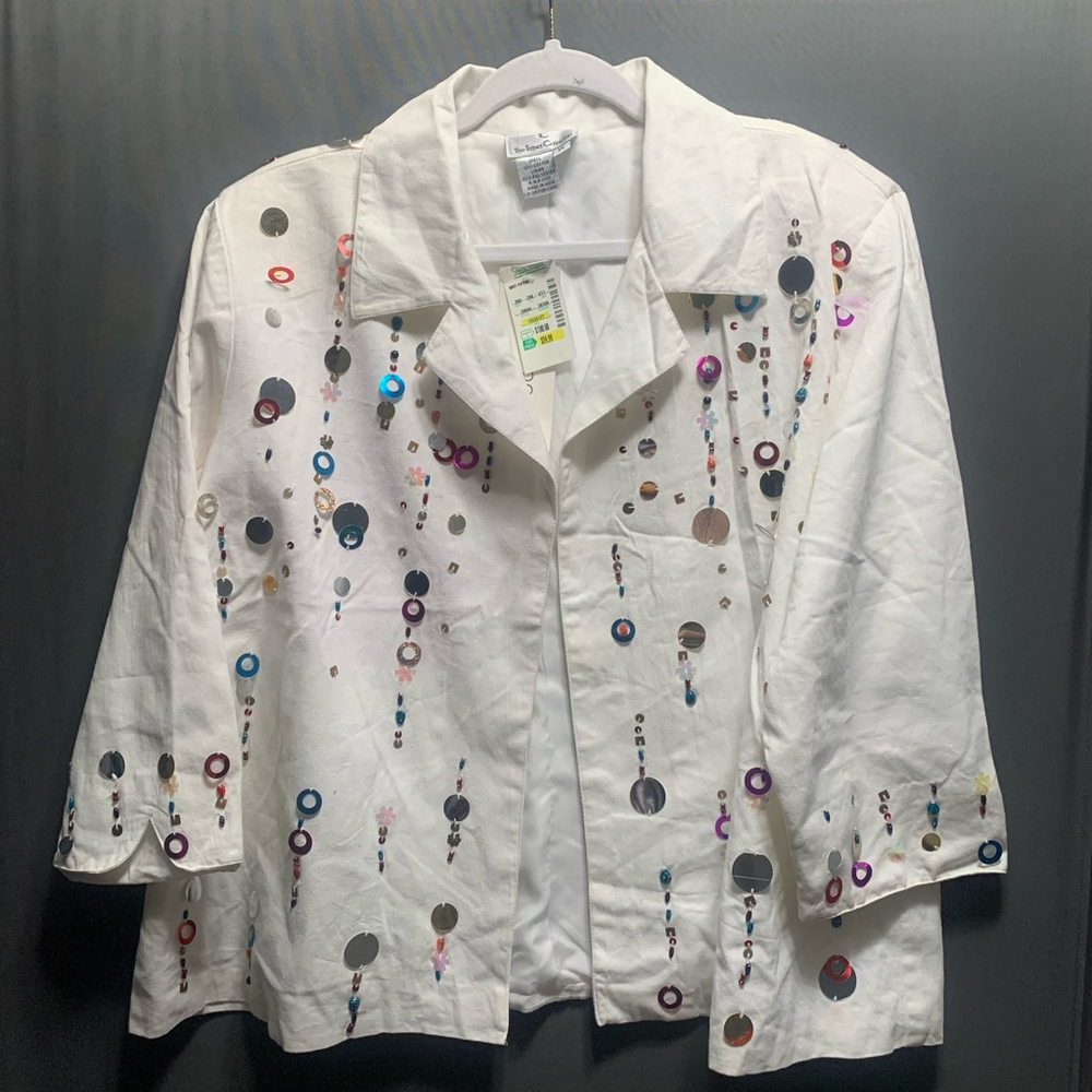 B27-Women's The Travel Collection Jacket Size 1X White Multi-color VTG